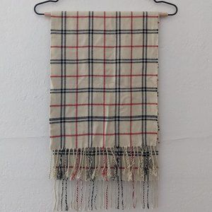 Vintage 1960s Windowpane Cashmere (?) Plaid Scarf